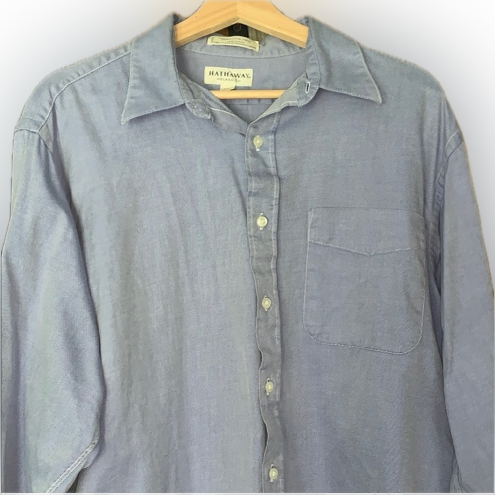Men’s Hathaway Classic Blue Dress Shirt - Size L - Picture 2 of 8